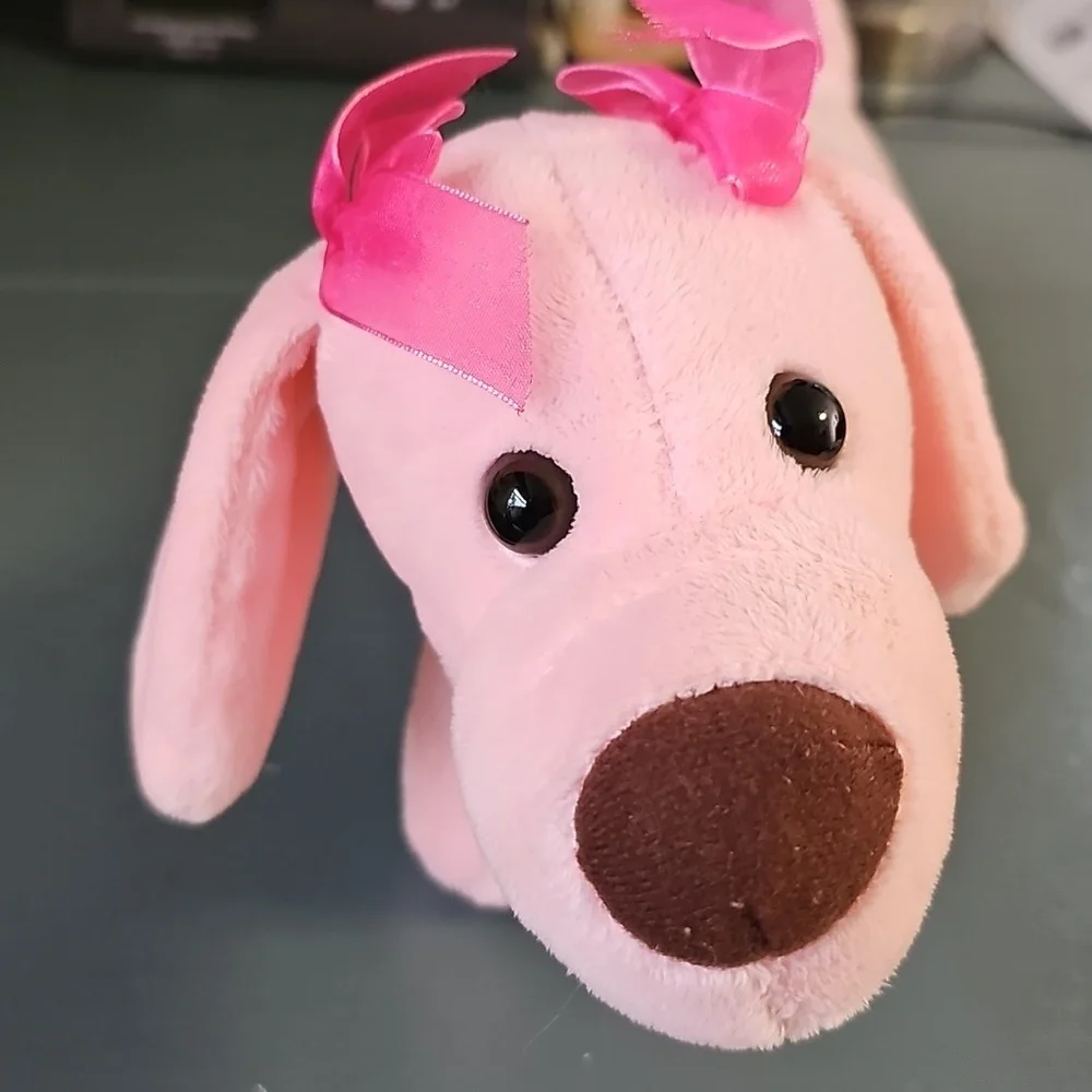 Pink Plush Dachshund Dog Toy. Pink With Enbroidery( MOM I LOVE YOU THIS MUCH! )‎
